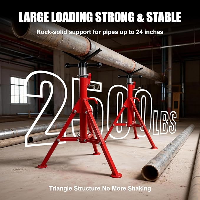 Pipe Jack Stand, 2500LB Capacity Heavy Duty Stand, 27.2"-52" Adjustable, Folding Tri-pod Base for 1/2-24 inch Pipes