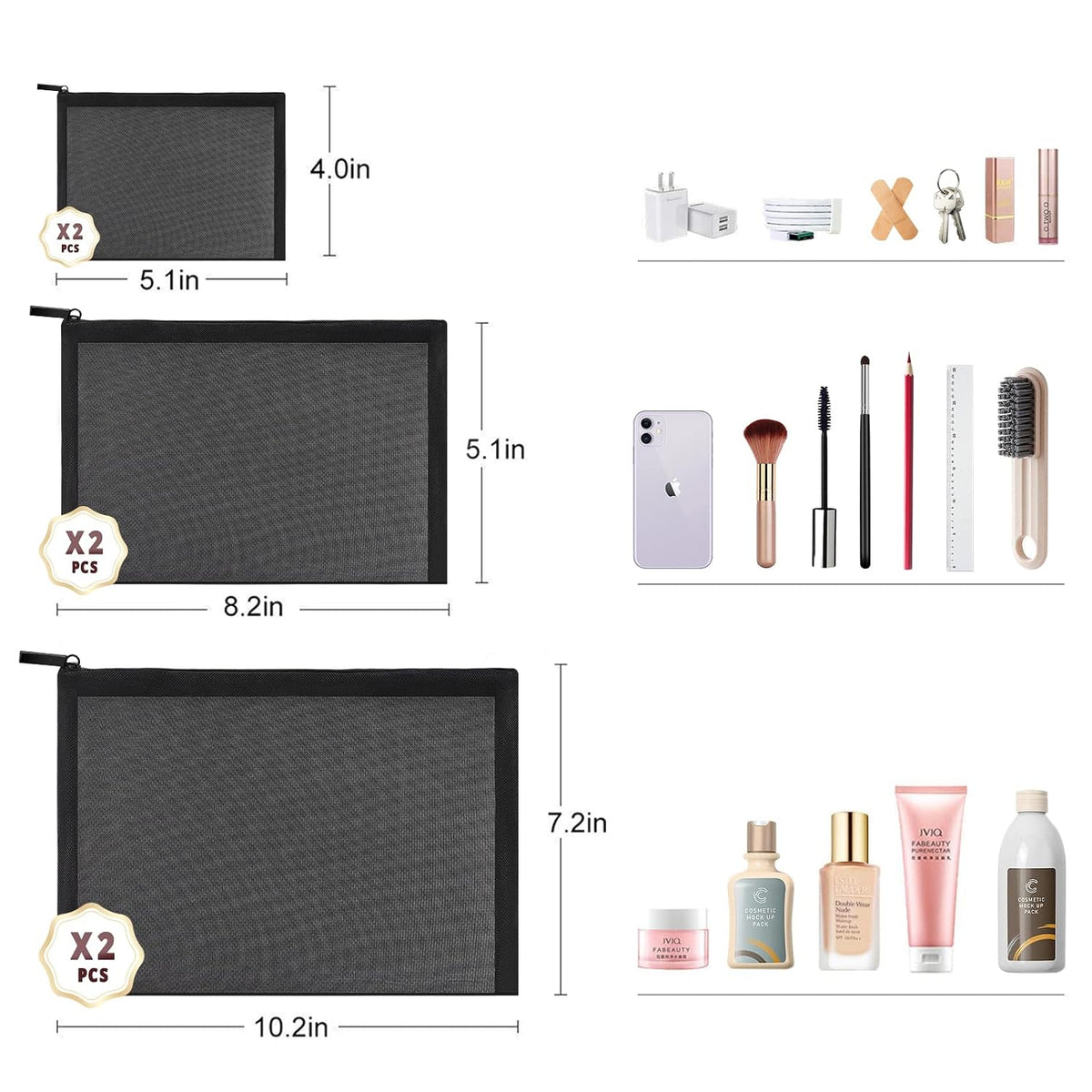 EASYFUN 6 Pieces Mesh Cosmetic Bag With Zipper Portable Travel Organizing Zipper Pouch Toiletries Makeup Pouches For Home Travel Accessories Diaper Bag