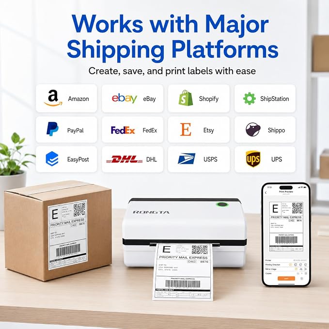 Rongta Bluetooth Thermal Shipping Label Printer, Wireless 4x6 Shipping Label