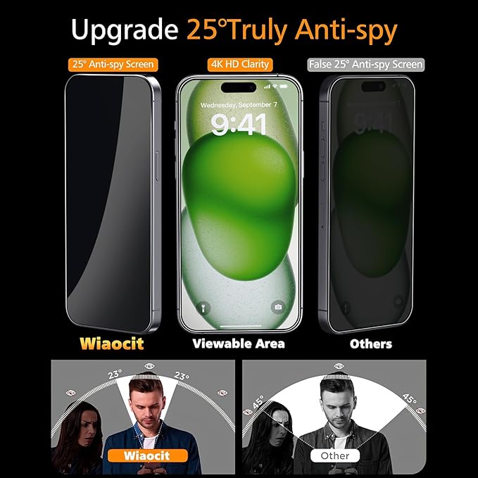 Wiaocit 3 Pack Tempered Glass Privacy Screen Protector
