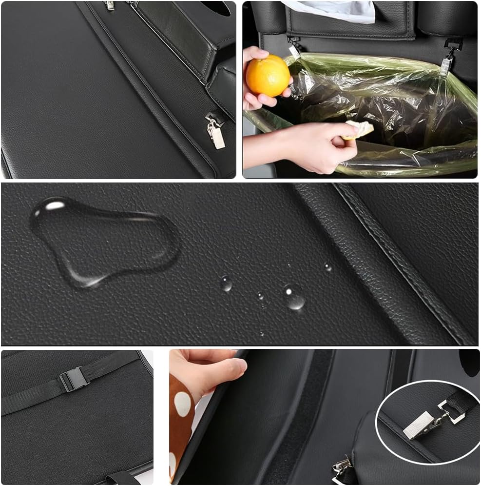 1PCS Car Backseat Organizer Seat Back Protectors Kick Mats, PU Leather Car Storage Organizer Hanging Bag with Car Tissue Holder Kids Toys Storage Car Accessories (Brown)