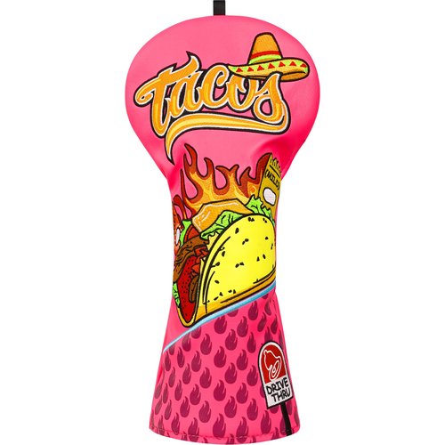 LZFAN Golf Club Head Covers Driver Fairway Hybrid Golf Club Headcover Wood Leather Protector Heavy Embroidered Pink Taco Driver