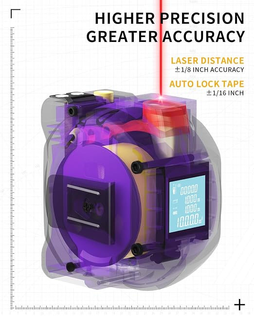 3 in 1 Digital Laser Tape Measure, 197ft/60m Laser Distance Meter, 16ft/5m