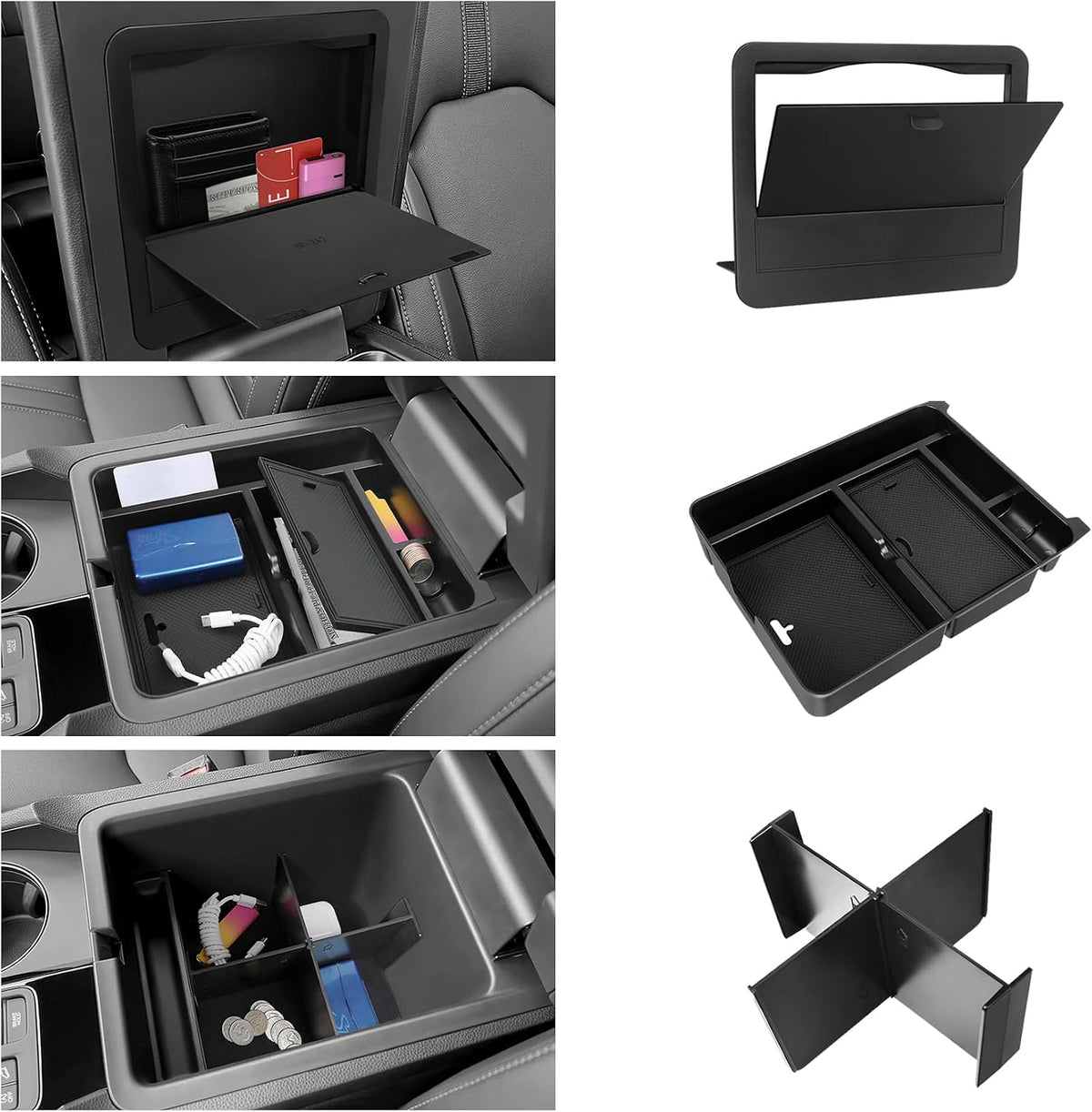 2PCS Center Console Organizer & Armrest Divider Compatible with Honda 2023-2026 Pilot & 2024-2026 Passport & 2024 2025 Ridgeline Accessories Insert Armrest Hidden Organizer