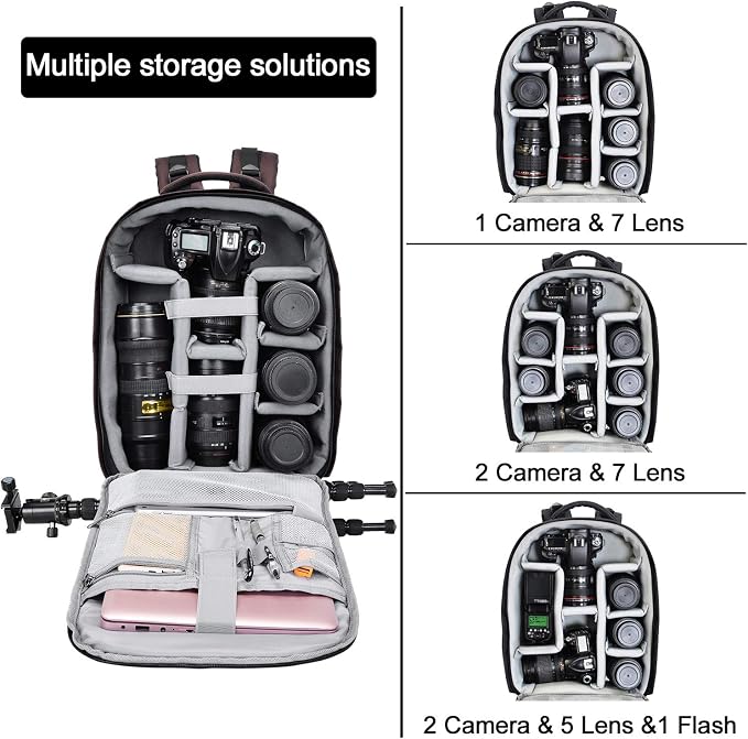 Cwatcun Camera Backpack with Rain Cover, Tripod Holder, USB Port, 15.6" Laptop