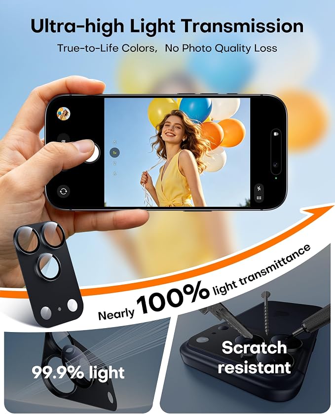 TAURI 2 Pack for iPhone 17 Pro Max Camera Lens Protector, Full Coverage