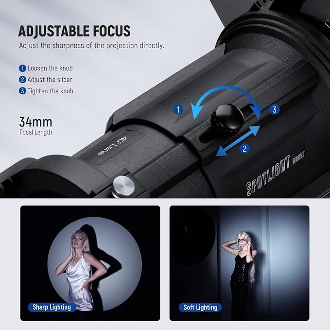 NEEWER Spotlight Snoot with 40° Projection Lens, Adjustable Focus, 16 Metal