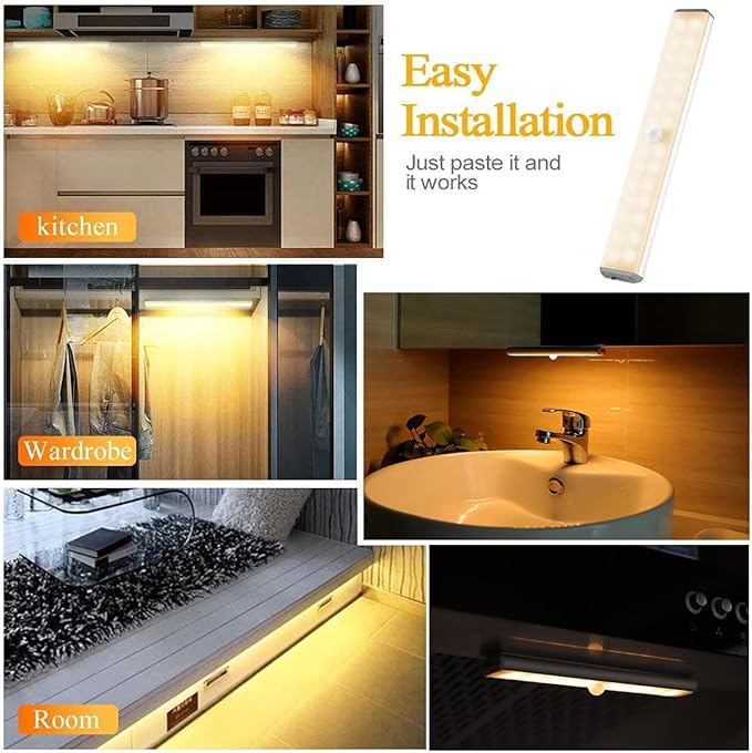 LED Closet Light, 28LED Dimmer Rechargeable Motion Under Cabinet Lighting Stick-Anywhere Night Light for Stairs,Wardrobe,Kitchen,Hallway