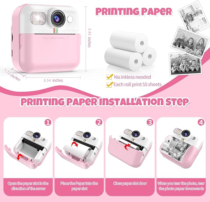BOFIDAR Instant Print Camera for Kids, Christmas Birthday Gifts for Girls Age