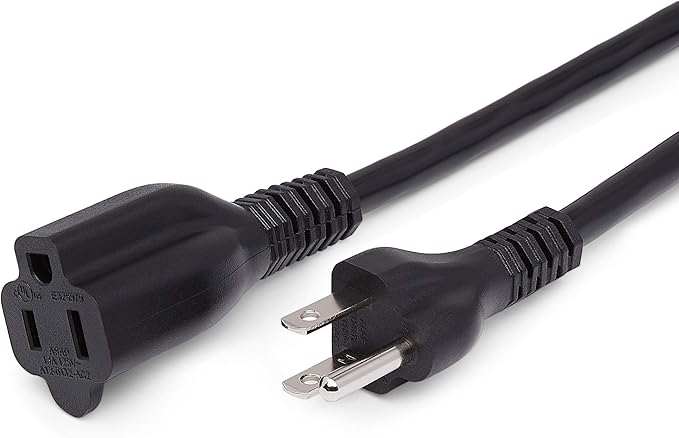 Amazon Basics Indoor Extension Cord, 3 Prong Outlet Extender Power Cord, 13 Amps, 125V, 6 Foot, Black, 2-Pack