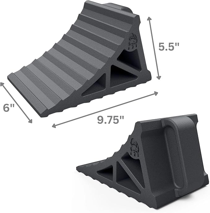 EKON OX BLOX Heavy Duty Wheel Chocks with Handle 2-Pack - Wide 6" Footprint with Grooves to Prevent Tires from Slipping - Campers, Trailers & RV Wheel Chocks - 100% Recycled Rubber Wheel Chocks