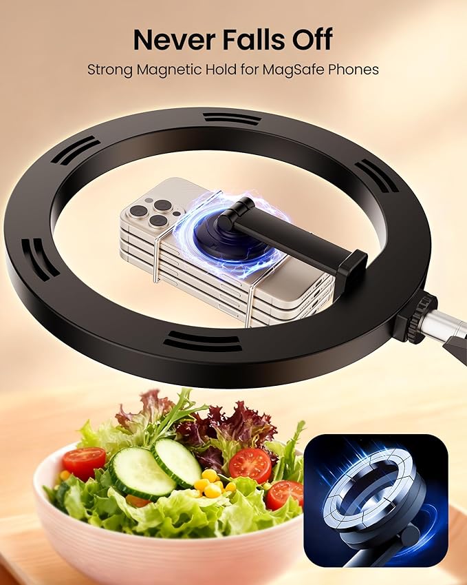 Ring Light with Stand with Magnetic Phone Holder, Overhead Phone Mount