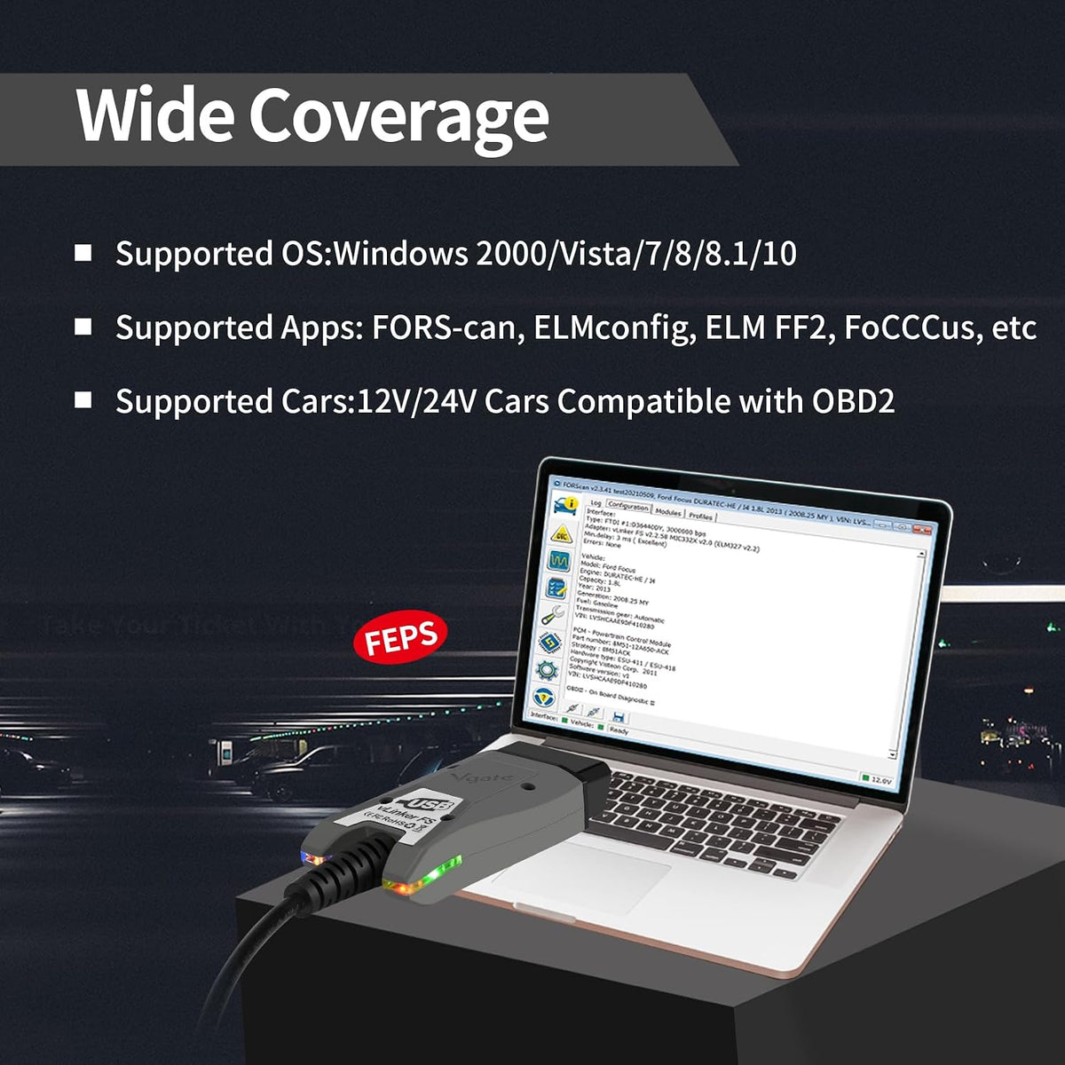 VGATE vLinker FS USB FORScan OBD2 Adapter for HS/MS-CAN Auto Switch, Wire OBD2 USB FORScan Adapter Code Readers & Scanner Diagnostic Tools