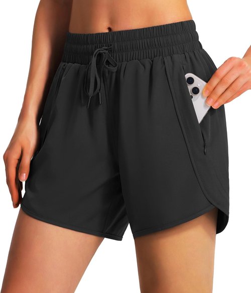 Ksmien Women's Athletic Running Shorts - Quick Dry, Lightweight Gym Shorts with Zipper Pockets | UPF 50+