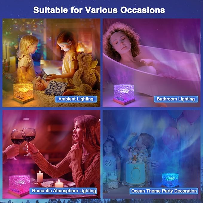 RICHMYC Ocean Wave Projector Light, 16 Colors Gradual Rotating Water Lamp with Remote Control, Beach Decor Sea Themed Northern Lights Projector for Office Bedroom Bar Restaurant(Plug in 5.3in)