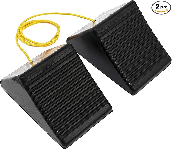 MaxxHaul 50012 Rubber Wheel Chock With Rope - 8" x 5" x 4" - 2 pack,