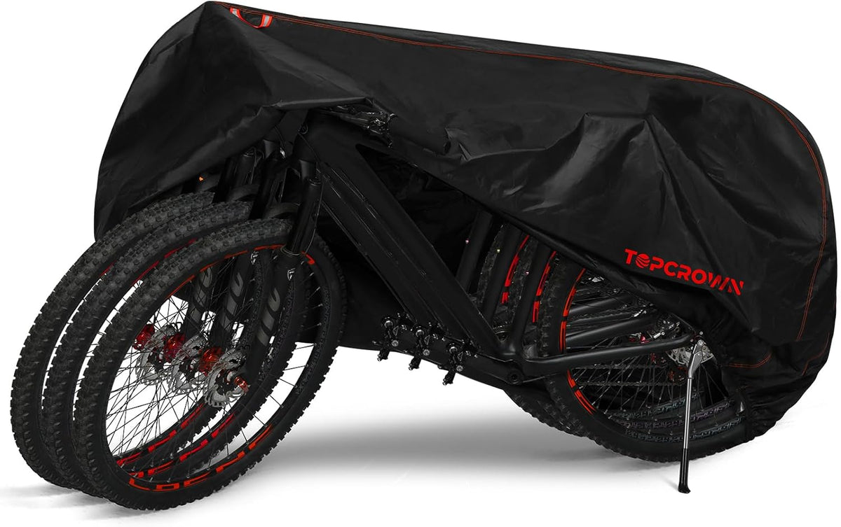 Topcrown Waterproof Bike Cover - Outdoor Storage for 3 Bikes | UV, Dust & Wind Proof, XXXL Black & Red
