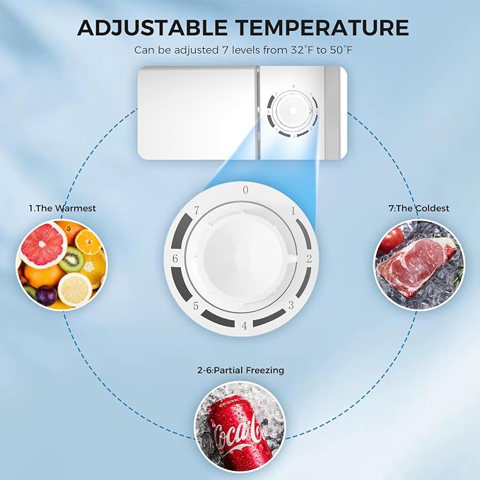 Antarctic Star 1.6 Cu. Ft Mini Fridge with Freezer,Small Compact Refrigerator with Single Reversible Door, Removable Shelves, 7 Adjustable Thermostat, for Dorm/Bedroom/Office,White