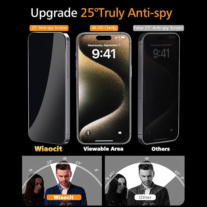 Wiaocit 3 Pack Tempered Glass Privacy Screen Protector