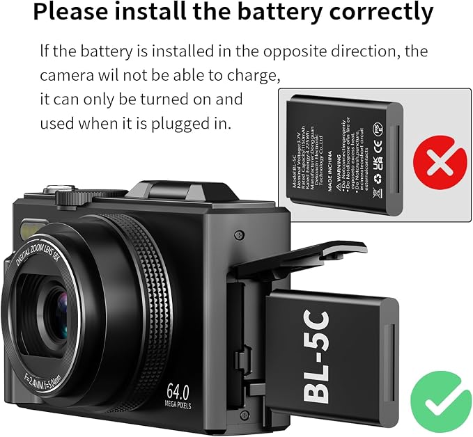4K Digital Camera for Photography, 64MP Vlogging Camera for YouTube