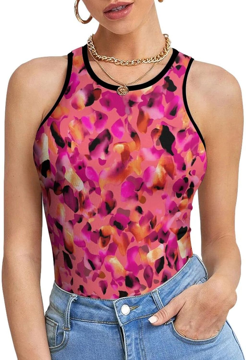 Skiennix Women's Sleeveless Leopard Tank Top - Sexy Slim Fit Graphic Tee for Summer Casual Wear