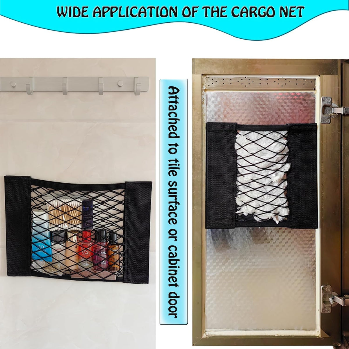 6 Pack Mesh Cargo Net Car Trunk Net Wall Sticker Organizer Pouch Bag Elastic Net with Tape Stickers for Car Trunk Storage Storage Holder for Kitchen Cabinet,Closet Organize