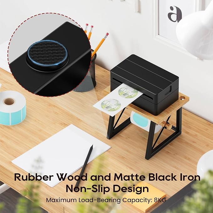 Label Holder for Rolls and Fan-fold Labels, Wooden Label Stand for Shipping