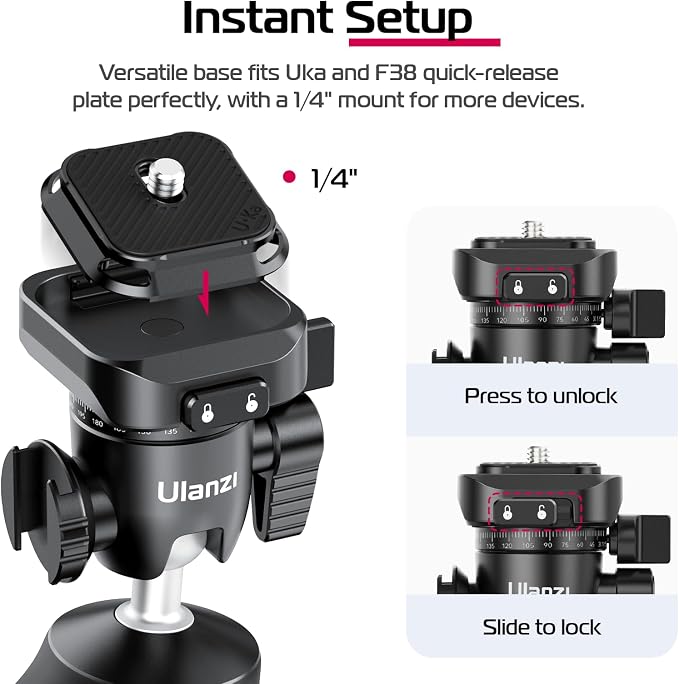 ULANZI TT38 One-Click Opening Vlogging Tripod Uka Quick-Release F38 w Cold Shoe