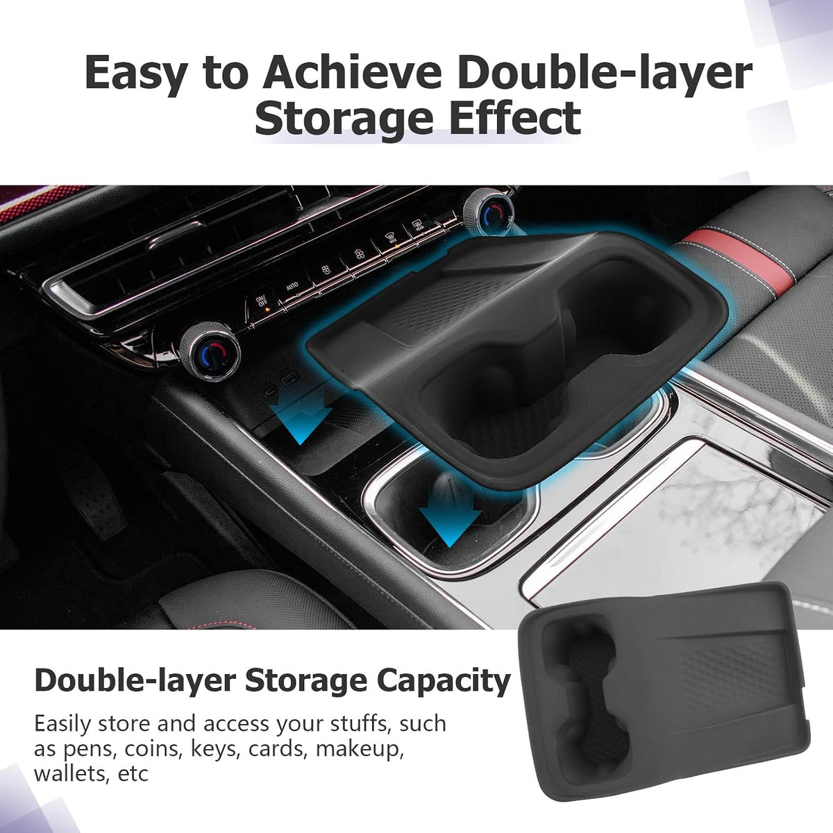 LUWU 2026 2027 Traverse Center Console Cup Holder Compatible with 2024 2025 2026 2027 Traverse Accessories Center Console Cup Holder Silicone Protection Pad Traverse 2027 Accessories Black