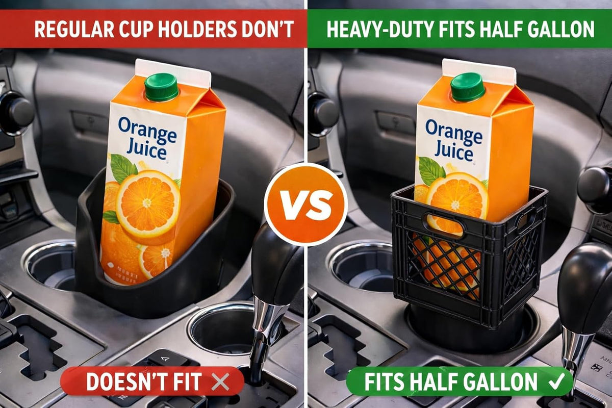 Half Gallon Car Cup Holder Expander - Classic Milk Crate Style Adapter for Square Cartons, Secure Anti-Spill Insert for Juice, Milk & Iced Coffee, Heavy Duty Interior Organizer for SUVs & Trucks