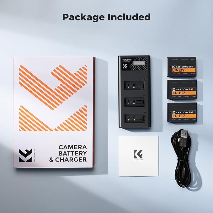 K&F CONCEPT 3-Pack LP-E17 Battery and Upgraded 3-Slot LCD Charger Compatible