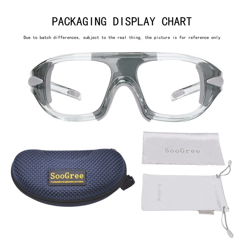 SooGree Sports Glasses, Basketball Football Soccer Racketball Goggles for Men & Women, Anti-Fog Safety Protective Eyewear （Grey frame Grey pads