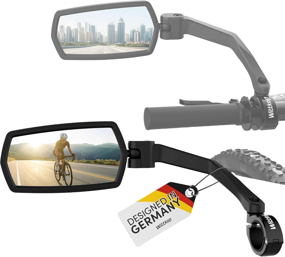 WITTKOP Bike Mirror - Large HD Field of Vision | 360° Rotatable & Foldable | Durable & Break-Proof