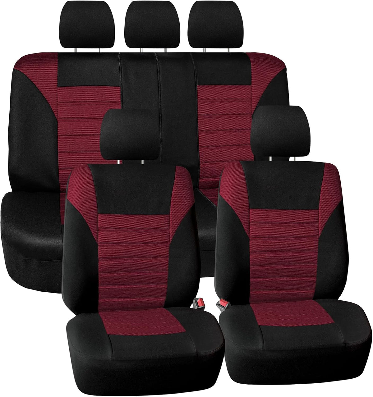 FH Group Car Seat Covers Full Set 3D Air Mesh - Universal Fit, Automotive Seat Covers,Low Back SeatCover,Airbag Compatible,Split Bench Rear Seat,Washable Car Seat Cover for SUV, Sedan Burgundy