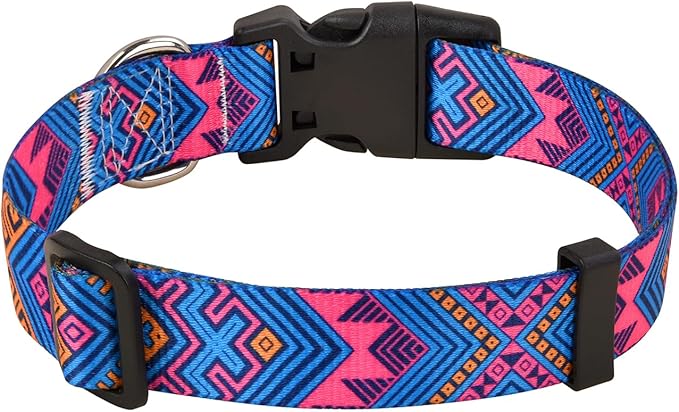 Dog Collar with Bohemia Floral Tribal Geometric Patterns - Soft Ethnic Style Collar Adjustable for Small Medium Large Dogs(Orange Ethnic Style,L)