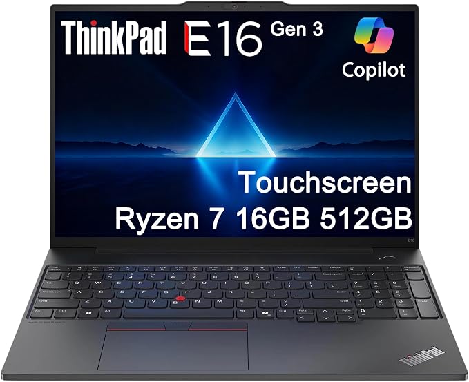Lenovo ThinkPad E16, 16" Touchscreen, AMD Ryzen 7 250, 16GB DDR5, 512GB SSD | Business AI PC Laptop, FHD+ Anti-Glare, > Intel Ultra 7 155U, Numeric Keypad, IR Webcam, Thunderbolt 4, Ethernet, Win 11 Pro
