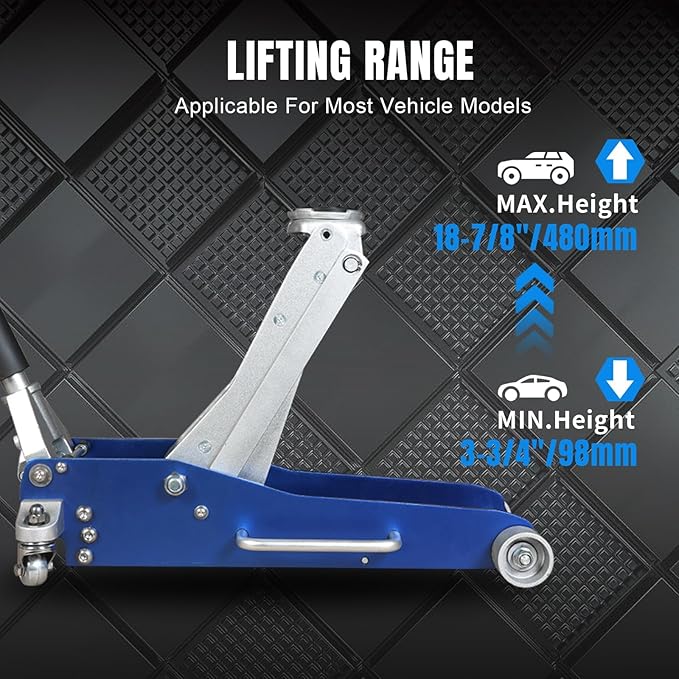 Big RED AT830003XLUR Economic Aluminum Quick Lift Low Profile Garage Jack, 3 Ton (6000 lb), Blue