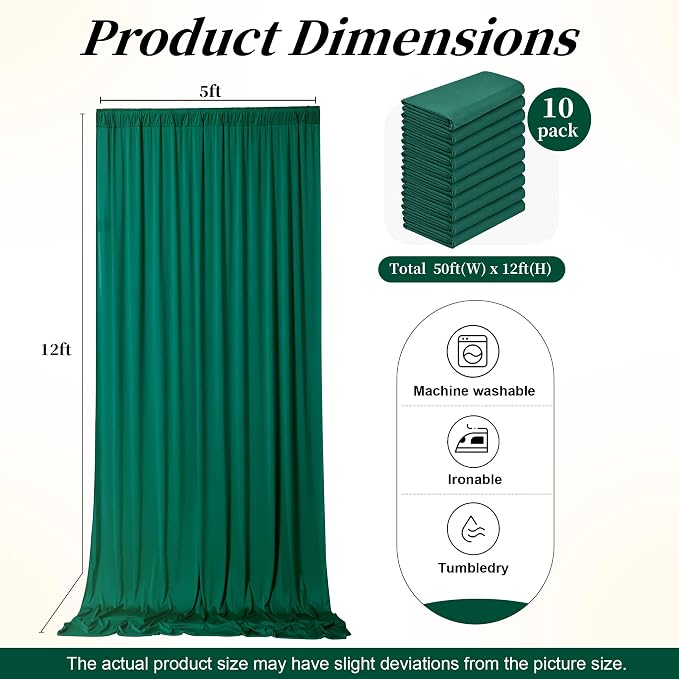 50ft x 12ft Wrinkle Free Hunter Green Backdrop Curtains