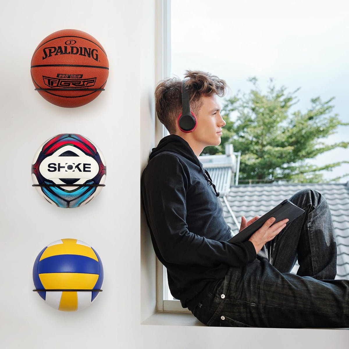 PUERSI Wall Mount Ball Holder - Versatile Display Storage for Basketball, Football, Soccer, Volleyball