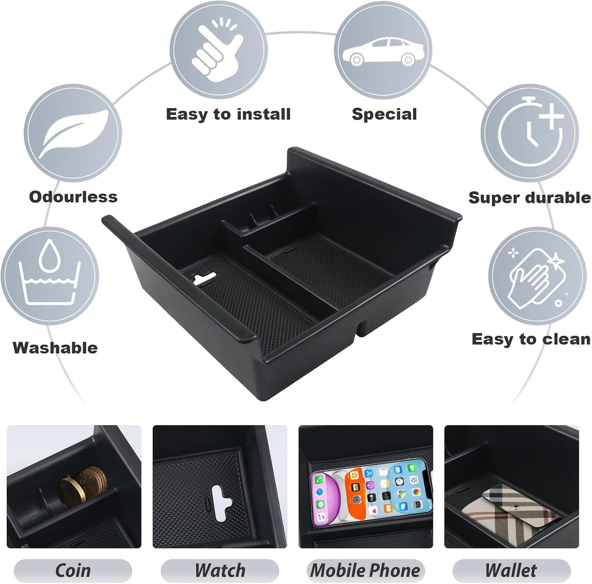 SKTU for 2020-2024 2025 Kia Telluride 2014-2024 Toyota 4Runner Center Console Organizer Insert ABS Black Materials Tray 2024 2025 Telluride Accessories with Coin and Sunglasses Holder