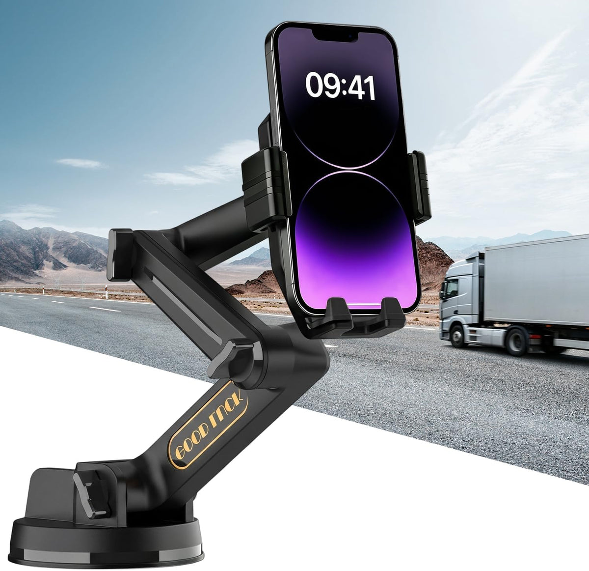 Topsolar Phone Mount for Truck Phone Holder for Truck - Heavy Duty Super Suction Cup, Mobile Device Holder Dashboard Window 16.9 inch Long Arm & Stable, iPhone & Samsung Compatible, Semi Trucker
