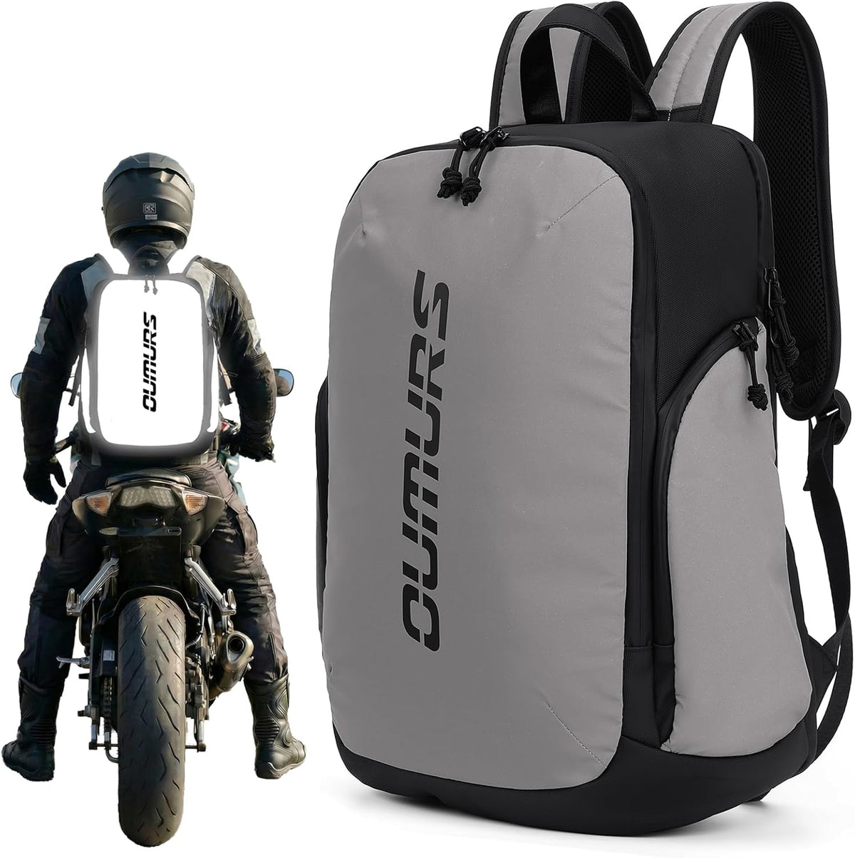 Oumurs Reflective Backpack - 1800D Water-Resistant Oxford Cloth | Ideal for Travel, Cycling & Work - Black