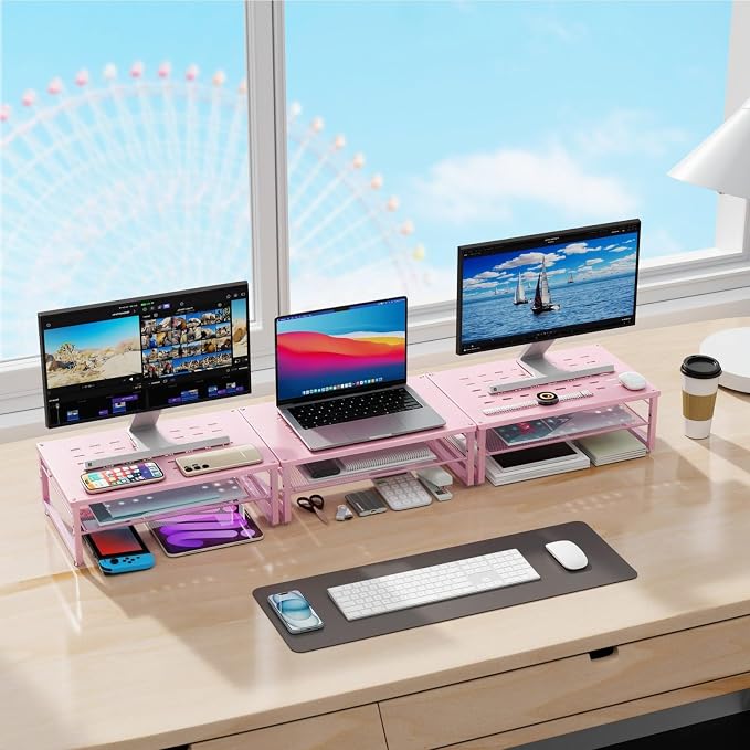 Gianotter 2-Tier Metal Monitor Stand Riser, Workspace Organizer