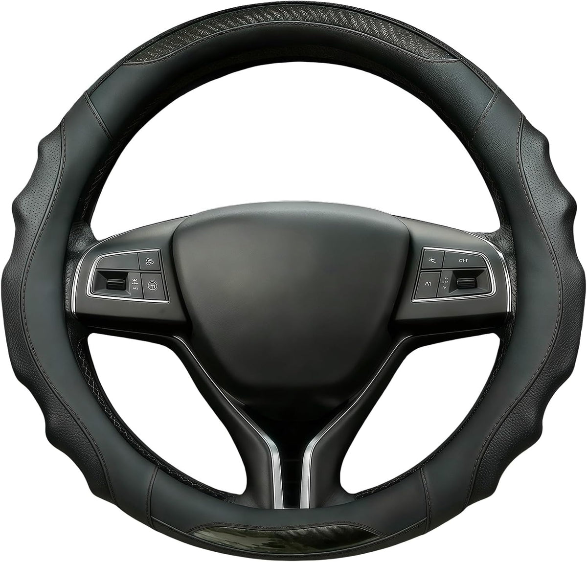 Leather Car Steering Wheel Cover, 14.5-15Inch Anti-Slip Steering Wheel Cover, Universal for Cars Truck SUV, Car Accessories (Black - Black line)