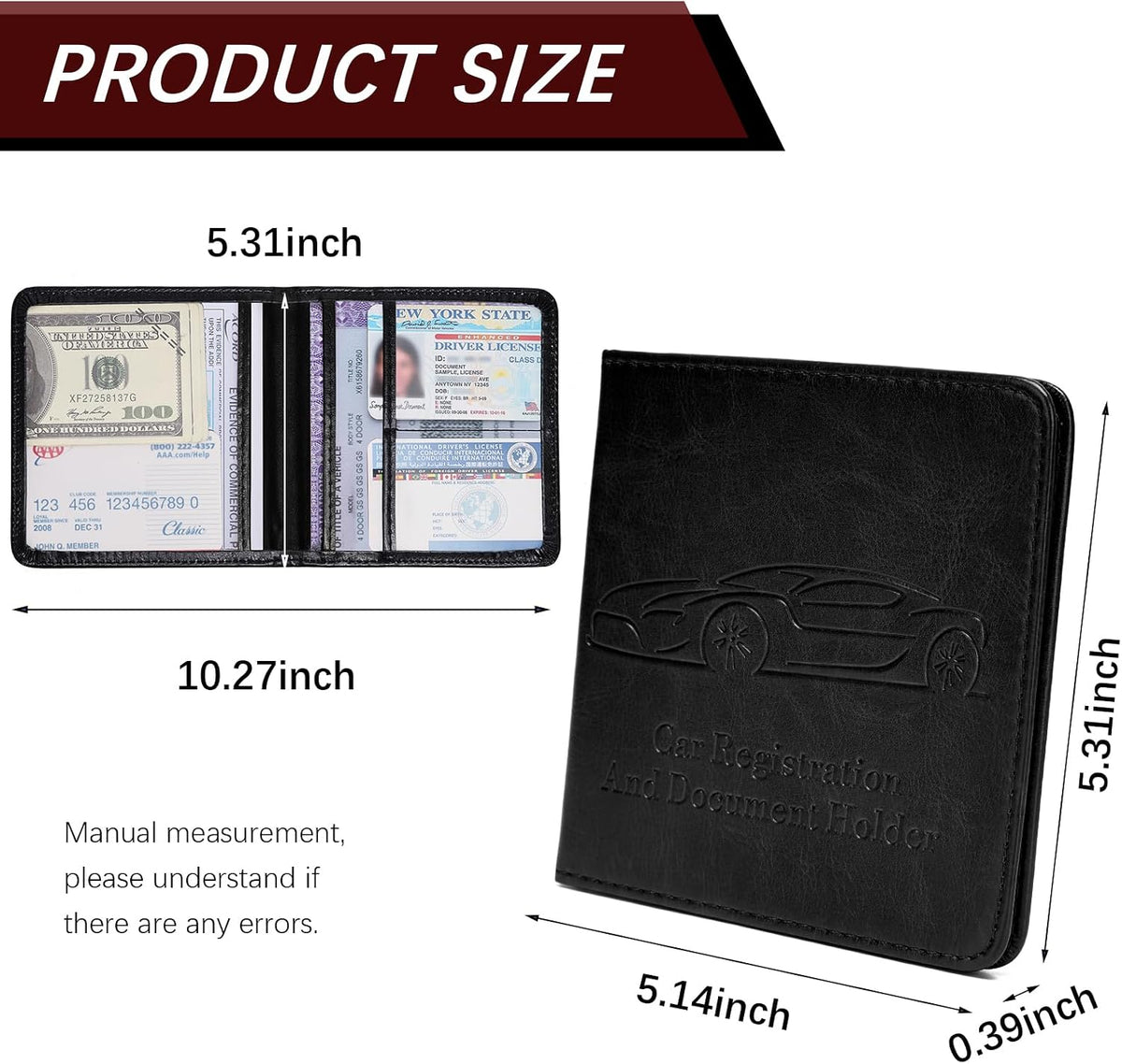 2-Pack Car Registration and Insurance Holder, Car Organization Vehicle Document Organizer with Magnetic Closure for Cards, License in Glove Box, Black
