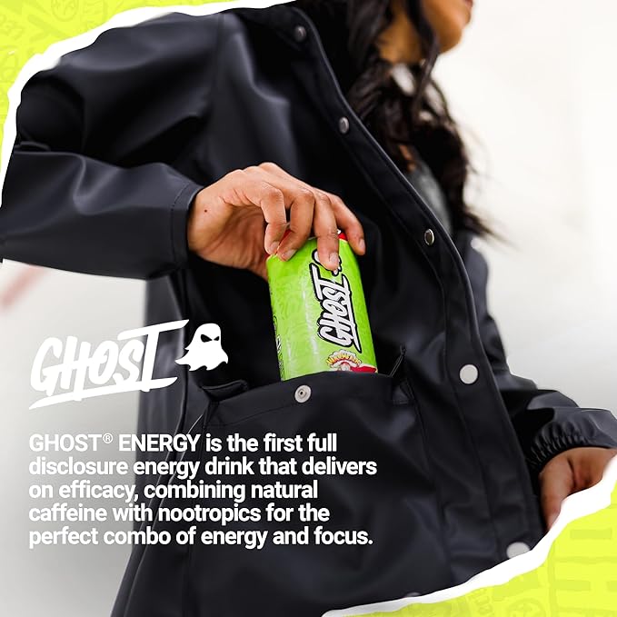 GHOST Energy Drink - 12-Pack, Warheads Sour Watermelon, 16oz - Energy & Focus & No Artificial Colors - 200mg of Natural Caffeine, L-Carnitine & Taurine - Gluten-Free & Vegan