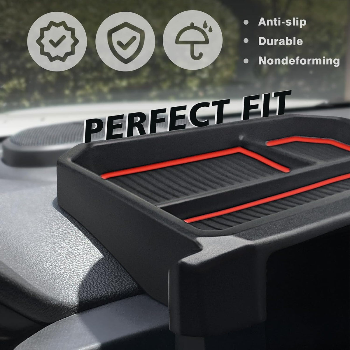Muslogy Dashboard Storage Box for 2024 2025 2026 Tacoma &amp; 2025 2026 4Runner Accessories Center Console Organizer w/ 8-inch Screen for SR SR5 TRD PreRunner TRD Sport Off-Road Pro Trailhunter (Red)
