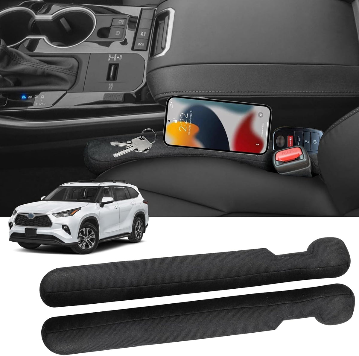 Car Seat Gap Filler Compatible with Toyota Highlander Grand Highlander Accessories Seat Gap Blocker Fit Organizer Fill The Gap Between Seat and Console Stop Things from Dropping Pack of 2 Black