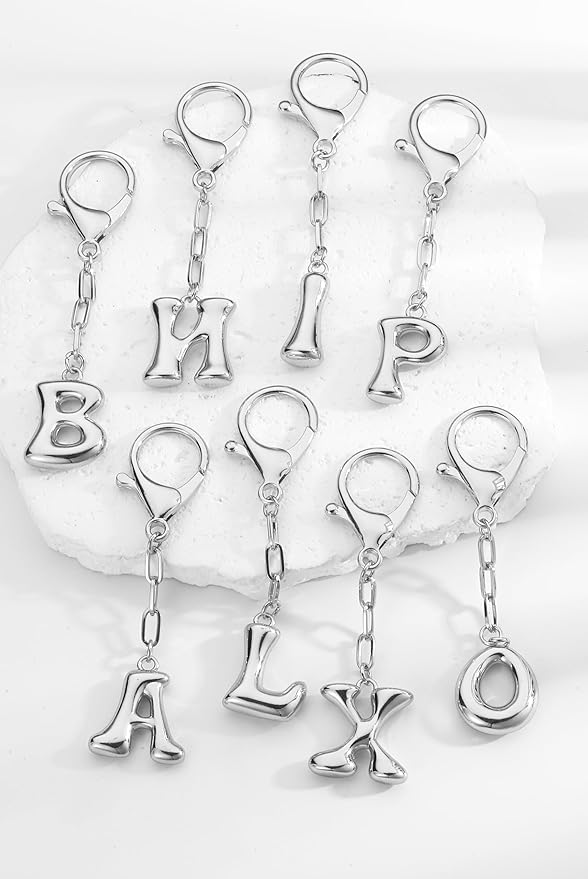 Gold Bubble Initial Keychain Charm for Women Chunky Bag Purse Charms A-Z Letter Key Chains for Handbag Accessories