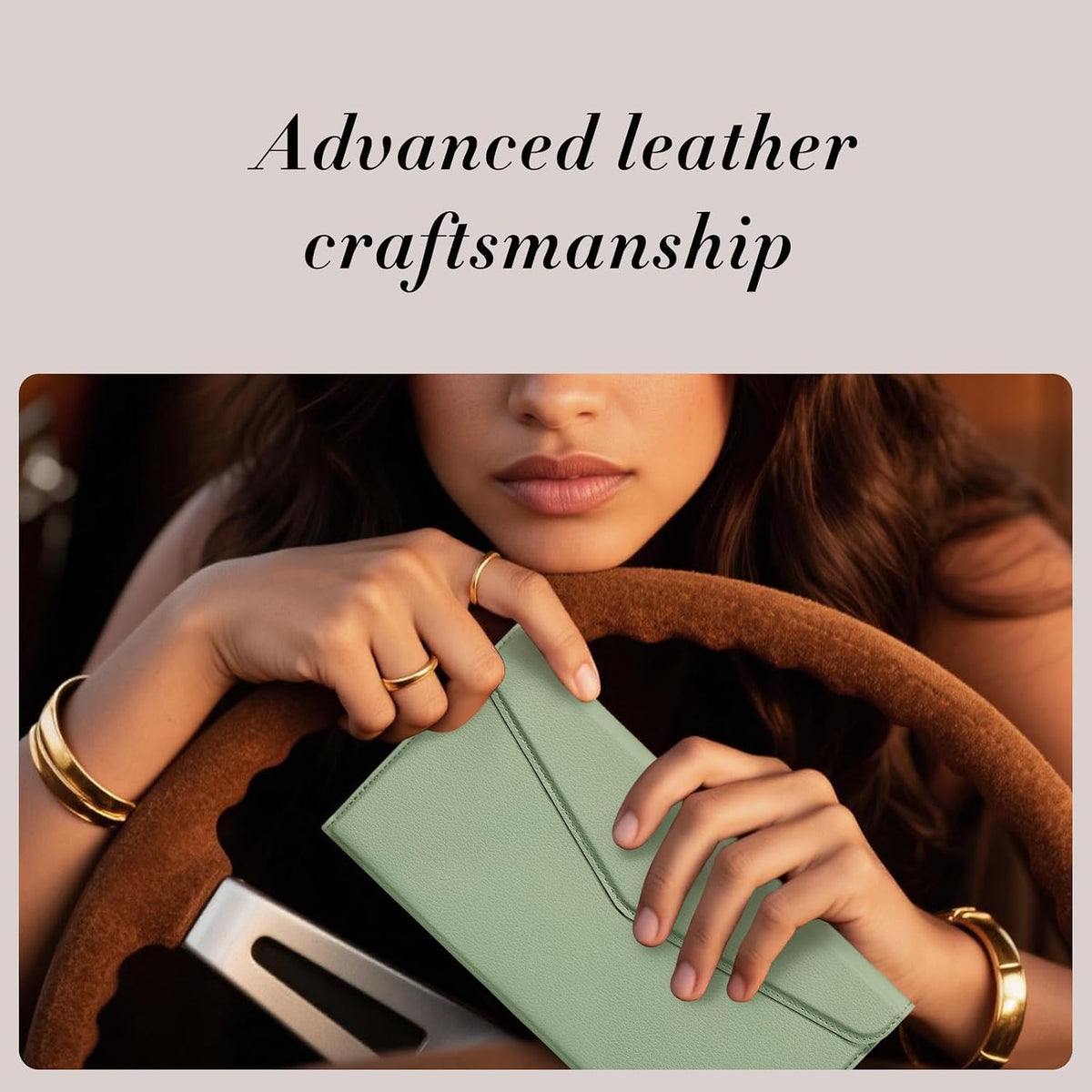 CoBak Leather Car Registration and Insurance Holder with Magnetic Compartment - Vehicle Glove Box Organizer for Driver License, Cards, Emergency Cash - Auto Truck Accessories Case, Sage Green